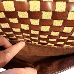 Etienne Aigner Brown Beige Leather Woven Shoulder Bag One Size thumbnail 9
