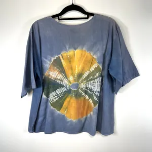 Vintage Belma New York Tie Dye Blue Yellow Top Women’s One‎ Size Boho Hippie thumbnail 8