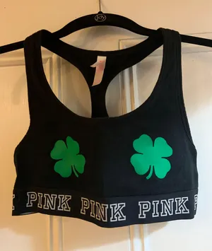 Victoria's Secret PINK Black Sports Bra With Shamrocks thumbnail 1
