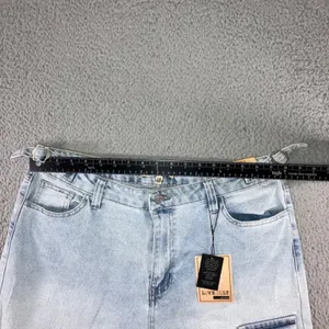 Love Cult Cargo Pants Women 1X 36x29.5 Wide‎ Leg Stretch Utility Denim Jeans NWT thumbnail 3