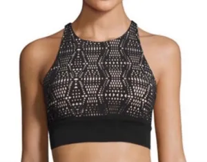 ALO Yoga Illuminate Black Nude High Neck Laser Cut Sport Bra- Size XS thumbnail 1