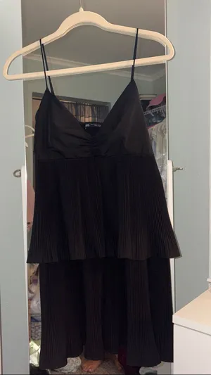 Zara Black Pleated Mini Dress with Spaghetti Straps thumbnail 1