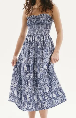 Source Unknown Blue and White Paisley Floral Cotton Sun Dress Fit and Flare Size XS/S thumbnail 1