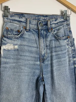American Eagle Highest Rise Baggy Straight Jeans Size 000 Distressed thumbnail 3