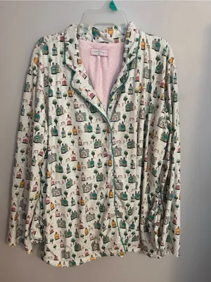 SweetHoney White Pajama Set with Colorful Cottage Print thumbnail 2