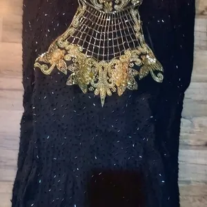 Ted LapidusBlack and Gold Strapless High Neck All Over Beaded Evening Gown Dress thumbnail 13