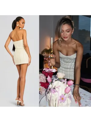 Retrofête NWT Deema Pearl Embellished Strapless Wedding Bridal Mini Ivory Med thumbnail 3