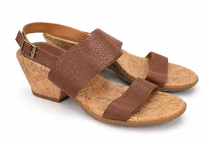 Kork Ease Vienna Brown Leather Cork Wedge Sandals Womens Double Strap Adjustable thumbnail 1