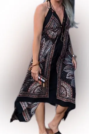 Paisley Boho Asymmetrical Maxi Dress thumbnail 1