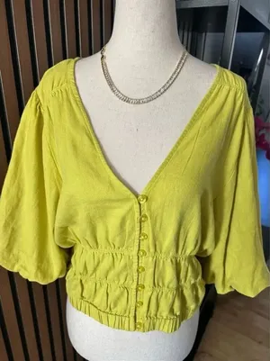 Marc New York andrew Mark size medium yellow pirate shirt short cut off thumbnail 1