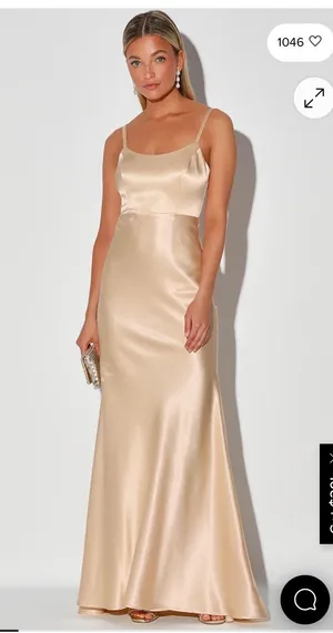 Lulus Champagne Satin Dress thumbnail 1