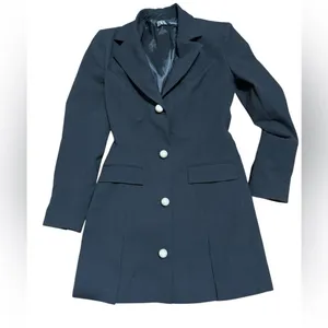 Zara Black Blazer Dress‎ with Pearl Buttons Minimalist Statement Piece thumbnail 8