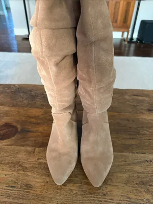 Antonio Melani Tan Suede Tall Slouch 2.75" Heel Boots Size 8 thumbnail 4
