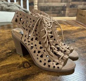 TAN SODA OPEN TOE HEELS thumbnail 1