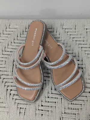 Madden Girl Posh Rhinestone Bling Strappy Slide Sandals Nude Blush Size 8 NWT thumbnail 5