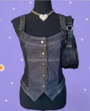 Vintage Y2K Jacqueline Riu Dark Academia Denim Corset Waistcoat Size Medium 💙 thumbnail 2