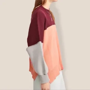 Free People Easy Street Oversized Sweater Color Block Women’s Small Peach Combo thumbnail 7