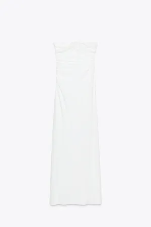 Zara Elegant White Strapless Ruched Evening Gown Dress thumbnail 5