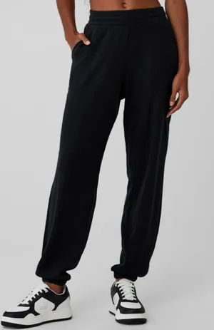 Alo Waffle Weekend Escape Joggers Black High-Rise Waist Thermal Sweats Sweatpant thumbnail 1