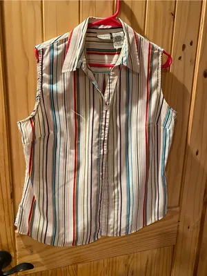 White Stag Multicolor Striped Sleeveless Button-Down Top thumbnail 1