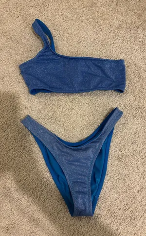 Blue One-Shoulder Triangl Bikini Sparkly with bag thumbnail 1