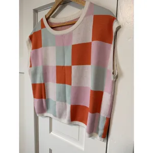 Womens Checkerboard Knit Sweater Vest Cropped Boxy Crew Neck Top Disco Festival thumbnail 6