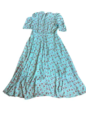 Galon De Blanc Aqua Floral Puff Sleeve Maxi Dress V Neck Ditsy Size 6 Women's thumbnail 8