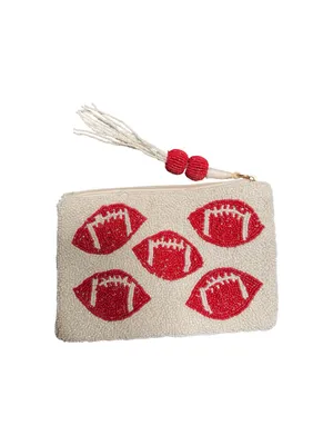 Wandering moon Beaded Football Clutch - Red and White thumbnail 2