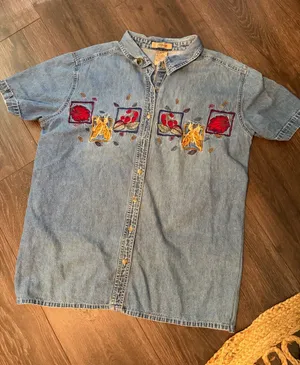 Light Blue Embroidered Denim Button thumbnail 1