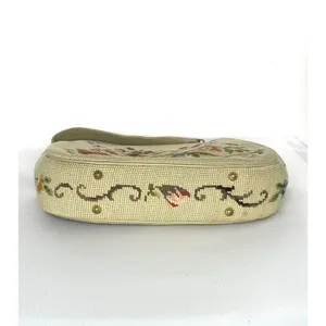 Vintage 50's Needlepoint Floral Purse Handbag Pockets Coin Purse Beige thumbnail 5