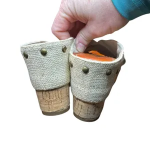 Crown Vintage Shoes Womens Size 7.5 Beige Slide‎ Sandals Cork Wedge Studded thumbnail 7