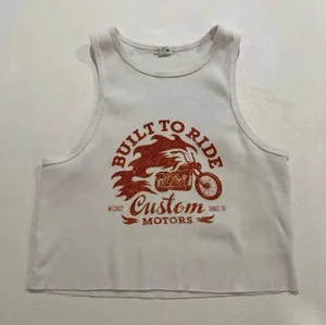 Garage Built To Ride Moto Graphic Ribbed Crop Tank Top White Size S thumbnail 1