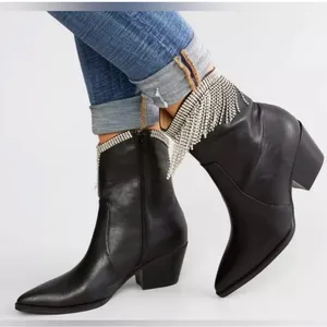 OASIS SOCIETY Black Silver Nash Rhinestone Fringe Ankle Western Diva Boots sz 10 thumbnail 6