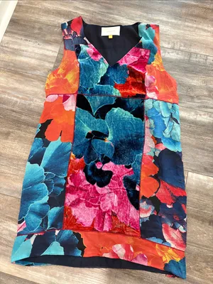 ANTHROPOLOGIE Leifsdottir Night Peony Silk Velvet V Neck Sleeveless Dress 14 thumbnail 4