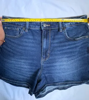 American Eagle Mom Short Size 12 High Rise Blue Stretch Denim Frayed Hem Shorts thumbnail 7