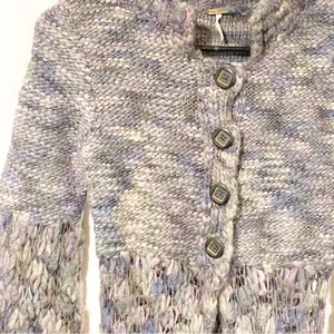 Free People Size XS‎ Purple Open Knit Half Button Wool Blend Cardigan Sweater thumbnail 4