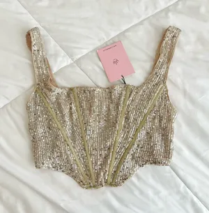 NWT HELLO MOLLY sequin corset style cropped tank  thumbnail 1