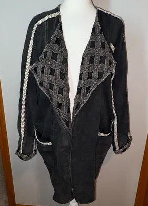 POL open front embroidered lace washed black‎ oversized cardigan size S thumbnail 1