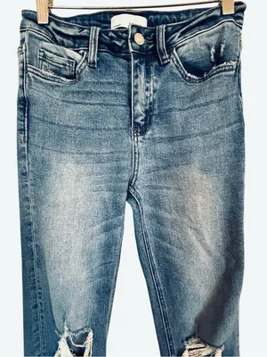 Vervet High Rise Straight Jeans Distressed Knee Raw Hem Women’s Size 26 thumbnail 2