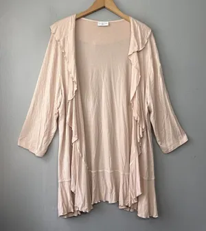 Romantic Cardigan Size XL Plus 1X ? Blush Pink Soft Knit Boho Feminine Ruffled thumbnail 1