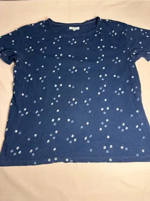 Madewell Navy Blue Polka Dot Linen Blend Short Sleeve Tee Women’s Medium thumbnail 8