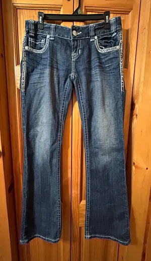 ROCK‎ & ROLL COWGIRL Jeans 28x32 Dark Wash Studded Side Seam Embellished Western thumbnail 1