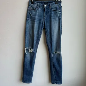 MOTHER Size 25 LOOKER CROP Grunge Distressed Skinny Jeans GYPSY Medium Wash thumbnail 2
