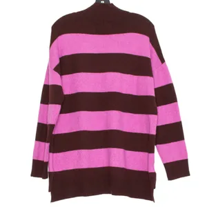 Loft Oversize Sweater Mock Neck Striped Brown Pink Large Cozy Slouchy Preppy thumbnail 3
