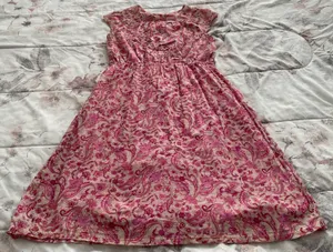 Floral Pink Beige Barbiecore High Waist Cotton Dress, size M thumbnail 13