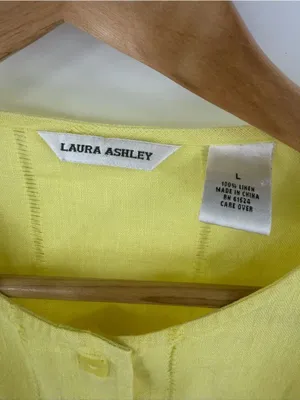Laura Ashley butter yellow linen button up long sleeve cardigan women’s L thumbnail 2