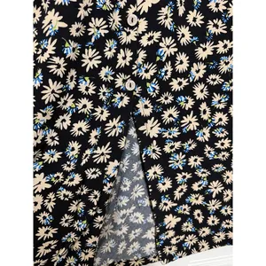 Free People Black Daisy Floral Button Front Maxi Skirt Blue Cream XS thumbnail 3