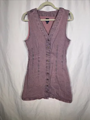 Gap Womens Mauve Purple Acid Wash Button Down Denim Mini Dress Medium thumbnail 2