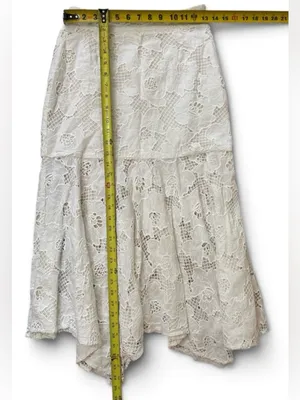 KARINA GRIMALDI 100% Cotton White Lace Tiered Eyelet Maxi Skirt Size Small thumbnail 8