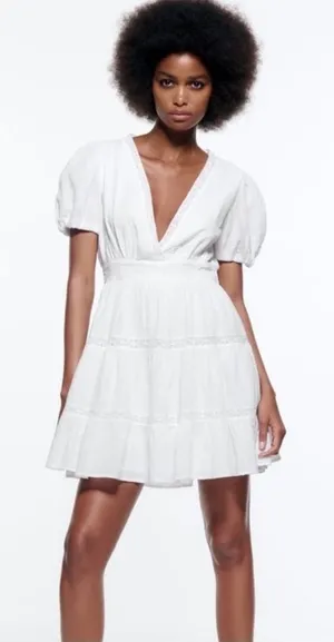 Zara dress mini‎ boho embroidered openwork lace eyelet summer sundress M thumbnail 1